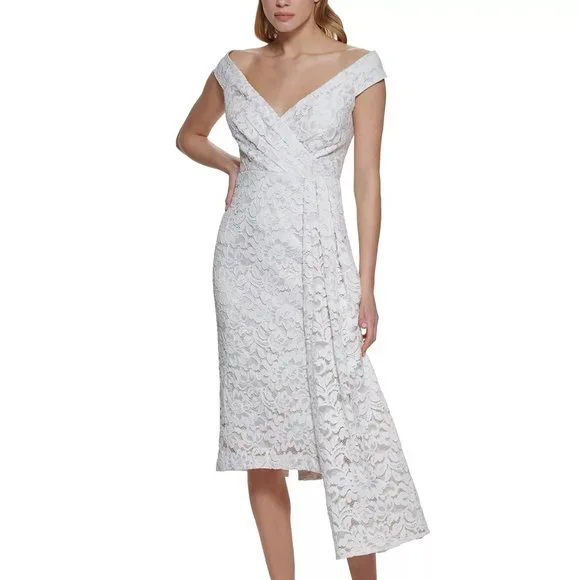 chinese dress ladies Eliza J Blue/Nude Crochet Lace Overlay Dress- Size 14 – The Saved Collection main image 1